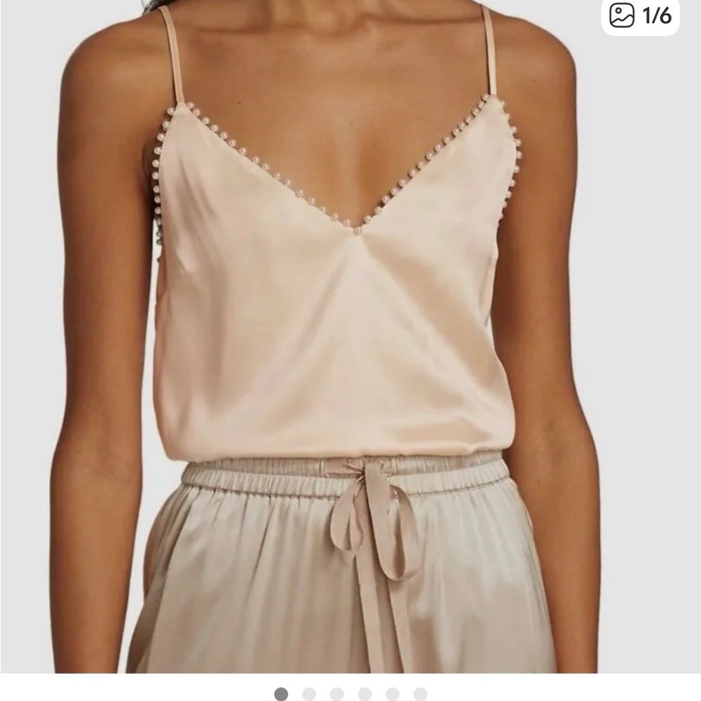Cami NYC Mariana Satin with Pearl Trim Cami, NWT, Size Large